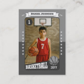 Custom Basketball Trading Card, Gray Retro Player Contactkaartje (Voorkant)