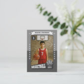 Custom Basketball Trading Card, Gray Retro Player Contactkaartje (Staand voorkant)