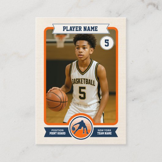 Custom Basketball Trading Card, Retro Player Card Contactkaartje (Voorkant)