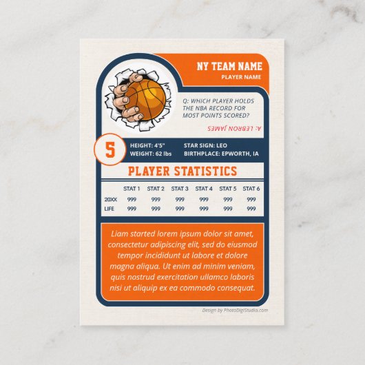Custom Basketball Trading Card, Retro Player Card Contactkaartje (Achterkant)