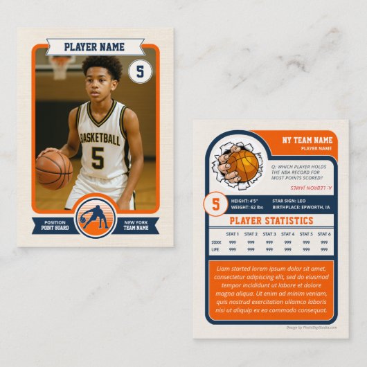 Custom Basketball Trading Card, Retro Player Card Contactkaartje (Voorkant / Achterkant)