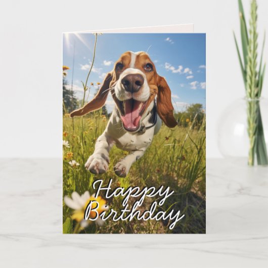 Custom Basset Hound Happy Birthday Kaart (Voorkant)