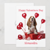 Custom Basset Hound Heart Shape Balloon Valentijn Feestdagenkaart (Voorkant / Achterkant)
