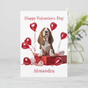 Custom Basset Hound Heart Shape Balloon Valentijn Feestdagenkaart