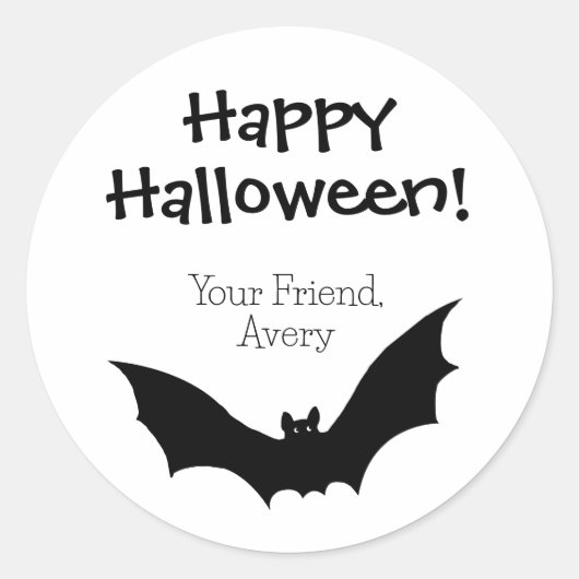 Custom Bat Happy Halloween Ronde Sticker (Voorkant)