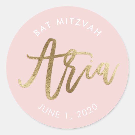 CUSTOM Bat Mitswa blush roze gouden naam ARIA Ronde Sticker (Voorkant)