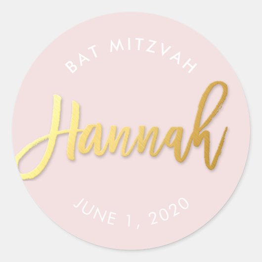 CUSTOM Bat Mitzvah blush roze gouden naam HANNAH Ronde Sticker (Voorkant)