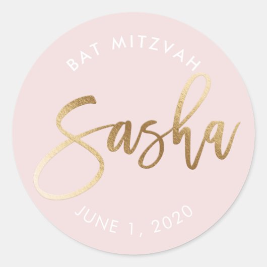 CUSTOM Bat Mitzvah blush roze gouden naam SASHA Ronde Sticker (Voorkant)
