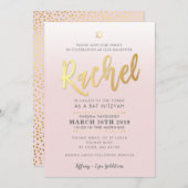CUSTOM Bat Mitzvah Nodig bord roze goud RACHEL Kaart (Voorkant / Achterkant)