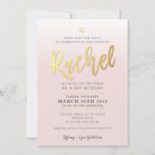 CUSTOM Bat Mitzvah Nodig bord roze goud RACHEL Kaart