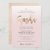 CUSTOM Bat Mitzvah Nodig bord roze goud SASHA uit Kaart (Voorkant / Achterkant)