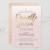 CUSTOM Bat Mitzvah Noteer bleek roze goud DANIELLE Kaart (Voorkant / Achterkant)