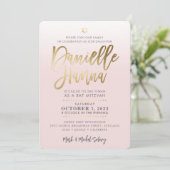 CUSTOM Bat Mitzvah Noteer bleek roze goud DANIELLE Kaart (Staand voorkant)