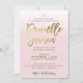 CUSTOM Bat Mitzvah Noteer bleek roze goud DANIELLE Kaart (Voorkant)