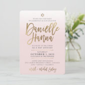 CUSTOM Bat Mitzvah Noteer bleek roze goud DANIELLE Kaart (Staand voorkant)