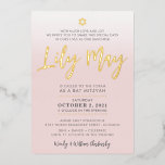 CUSTOM Bat Mitzvah Noteer bleek roze goud LILY MAY Folie Uitnodiging<br><div class="desc">door kat massard >> WWW.SIMPLYSWEETPAPERIE.COM<< kenmerkt echte glanzende goudfolie voor de namen en andere details. Ik hou van het ontwerp, maar ik zou graag een aantal veranderingen zien - een ander kleurenschema, product, een foto toevoegen of aangepast voor een andere gelegenheid - geen zorgen nemen contact met me op, kat@simplysweetPAPERIE.com...</div>