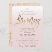 CUSTOM Bat Mitzvah Noteer bleek roze goud LILY MAY Kaart (Voorkant / Achterkant)