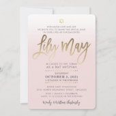 CUSTOM Bat Mitzvah Noteer bleek roze goud LILY MAY Kaart (Voorkant)