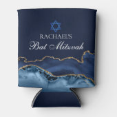 Custom Bat Mitzvah Party Marine Blauw Goud Agaat Blikjeskoeler (Voorkant)