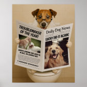 Custom Bathroom Decor, Editable Dog with Newspaper Poster (Voorkant)