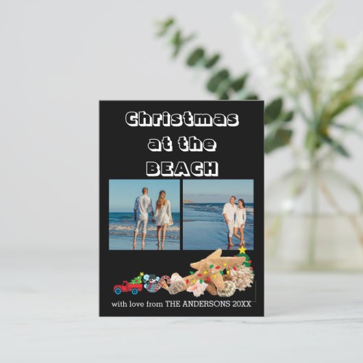 Custom Beach 🎄 Christmas Seashells Collage Feestdagenkaart (Staand voorkant)