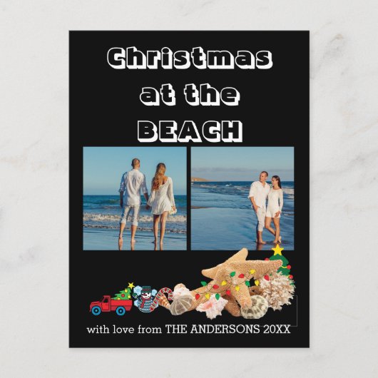 Custom Beach 🎄 Christmas Seashells Collage Feestdagenkaart (Voorkant)