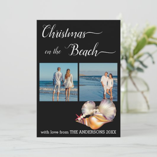Custom Beach 🎄 Christmas Seashells Collage Feestdagenkaart (Staand voorkant)