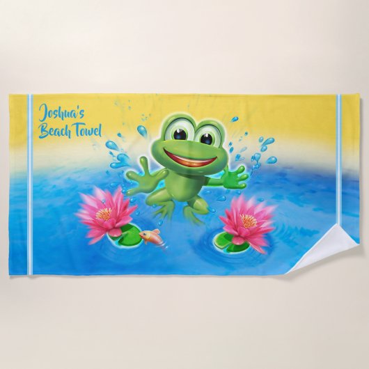Custom Beach handdoek Leapfrog splash voor hem. (Voorkant)