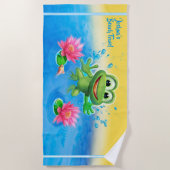 Custom Beach handdoek Leapfrog splash voor hem. (Voorkant)