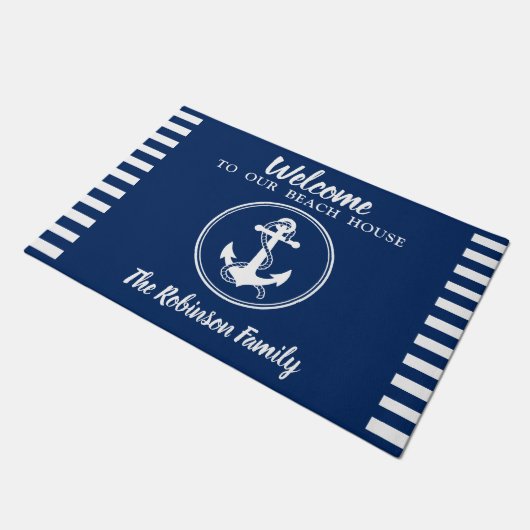 Custom Beach House familienaam anker & touw groot Deurmat (Schuin)