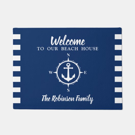 Custom Beach House familienaam kompas anker Deurmat (Voorkant)