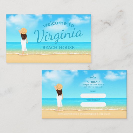 Custom Beach House Referral Card Visitekaartje (Voorkant / Achterkant)