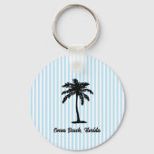 Custom Beach Palm Tree Nautical Blue Stripe Sleutelhanger (Voorkant)
