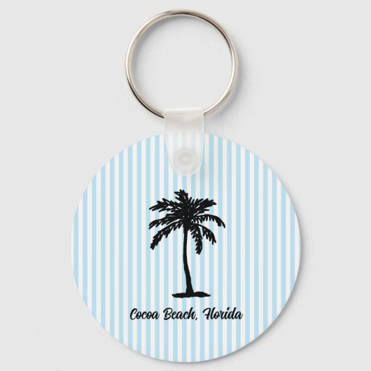 Custom Beach Palm Tree Nautical Blue Stripe Sleutelhanger (Voorkant)