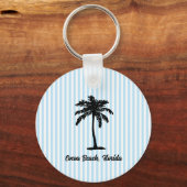 Custom Beach Palm Tree Nautical Blue Stripe Sleutelhanger (Achterkant)