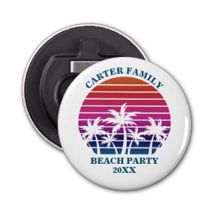 Custom Beach Party Roze Zonsondergang Palm Tree Button Flesopener