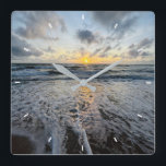 Custom Beach Sunset Wall Clock Ocean Waves Sand Vierkante Klok<br><div class="desc">Custom Beach Sunset Wall Clock Ocean Waves Sand Shore Photo Clock Coastal Home Decor Tropical Beach Landscape Clock Add Your Own Design</div>