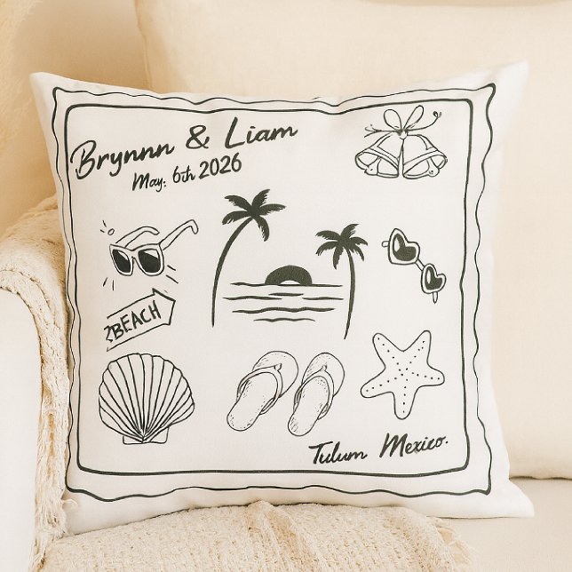 Custom Beach Wedding Pillow Cover – Personalized Kussen (Creator heeft geüpload)