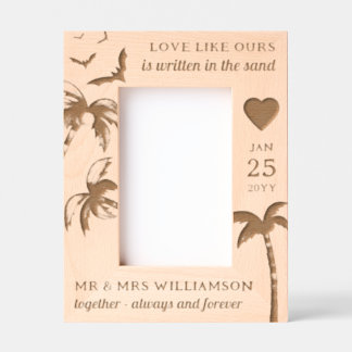 Custom Beach Wedding Tropical Palm Trees Wooden Gegraveerde Lijstjes