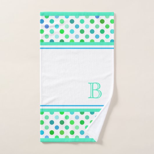 Custom Beachy Azure Blue Lime Green Polkadots Art Bad Handdoek (Handdoek)
