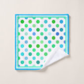 Custom Beachy Azure Blue Lime Green Polkadots Art Bad Handdoek (Wasdoekje)