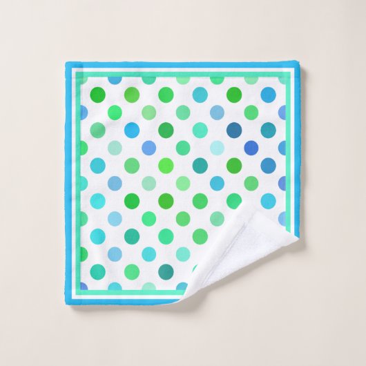 Custom Beachy Azure Blue Lime Green Polkadots Art Bad Handdoek (Wasdoekje)