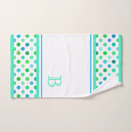 Custom Beachy Azure Blue Lime Green Polkadots Art Bad Handdoek (Handdoek)