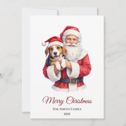 Custom Beagle Dog Santa Claus Christmas Feestdagenkaart (Voorkant)
