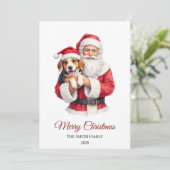 Custom Beagle Dog Santa Claus Christmas Feestdagenkaart (Staand voorkant)