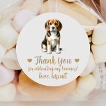 Custom Beagle Dog Wedding Favor Stickers<br><div class="desc">Vier uw speciale dag met deze schattige aangepaste waterverf hond bruiloft gunst stickers. Veel rassen beschikbaar in mijn winkel. Pas aan met de naam van je huisdier.</div>