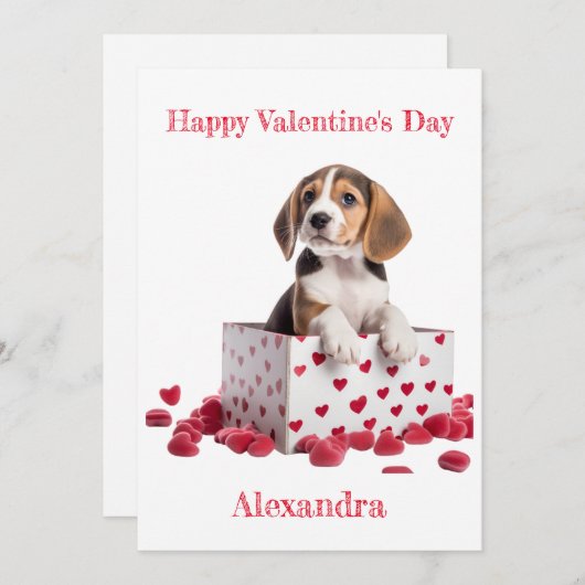 Custom Beagle in Box met Hearts Valentijn Feestdagenkaart (Voorkant / Achterkant)