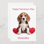 Custom Beagle met 2 harten Valentijn Feestdagenkaart (Voorkant / Achterkant)