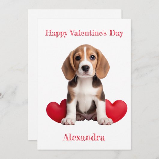 Custom Beagle met 2 harten Valentijn Feestdagenkaart (Voorkant / Achterkant)