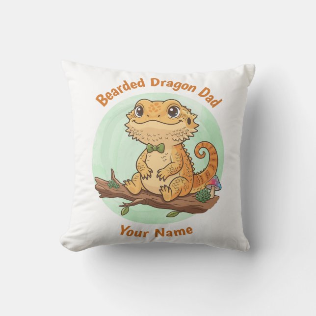 Custom Bearded Dragon Dad Throw Pillow Kussen (Voorkant)